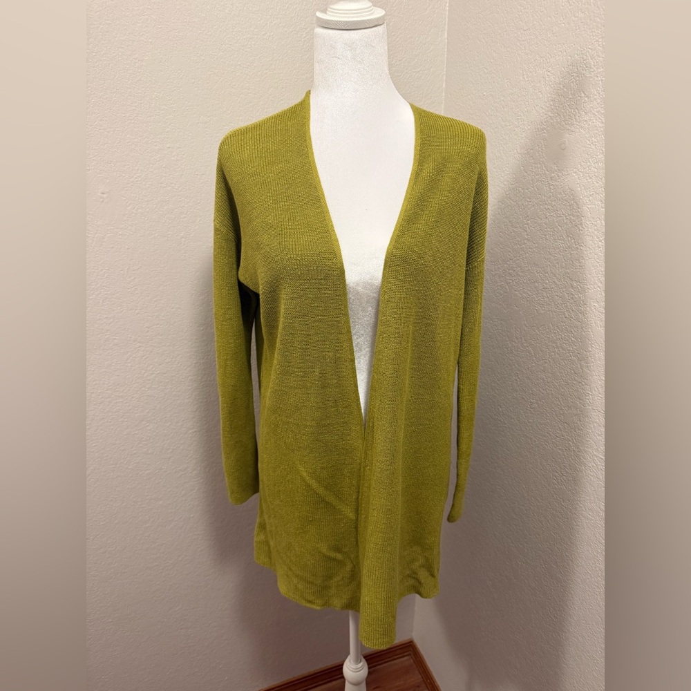 Eileen Fisher Chartreuse Open Front Cardigan